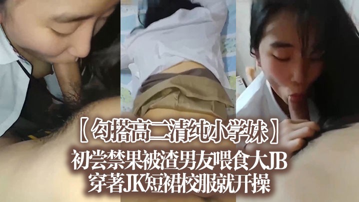 【勾搭高二清纯小学妹】初尝禁果，被渣男友喂食大JB，穿著JK短裙校服就开操
